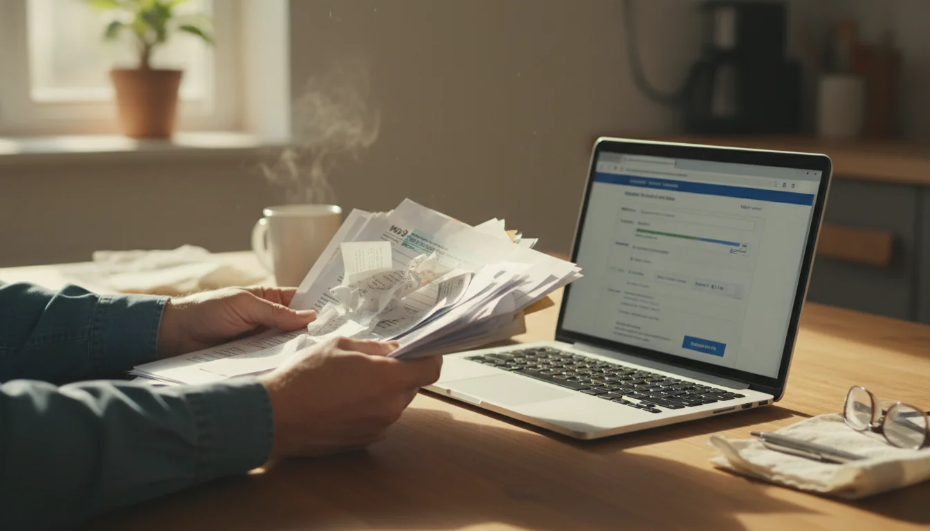 Homeowner reviewing tax forms to claim heat pump tax credit
